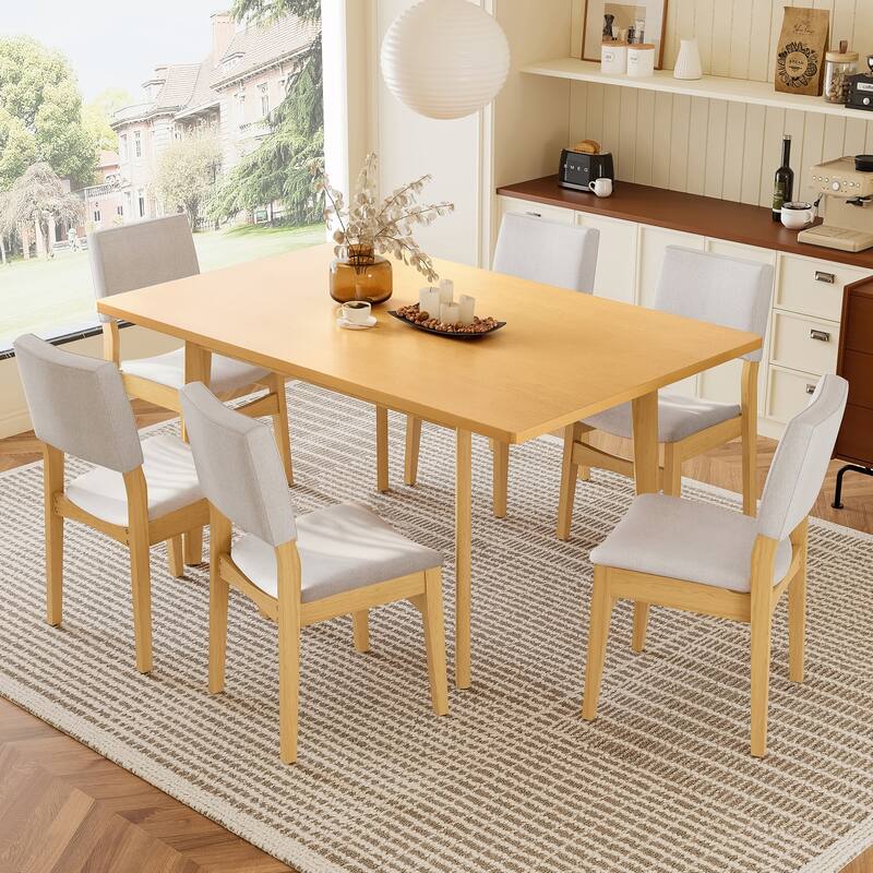 Roomfitters Dining Chairs Set of 2, Linen Upholstered Kitchen Chairs with Solid Wood Frame, Space Saving Dining Seating