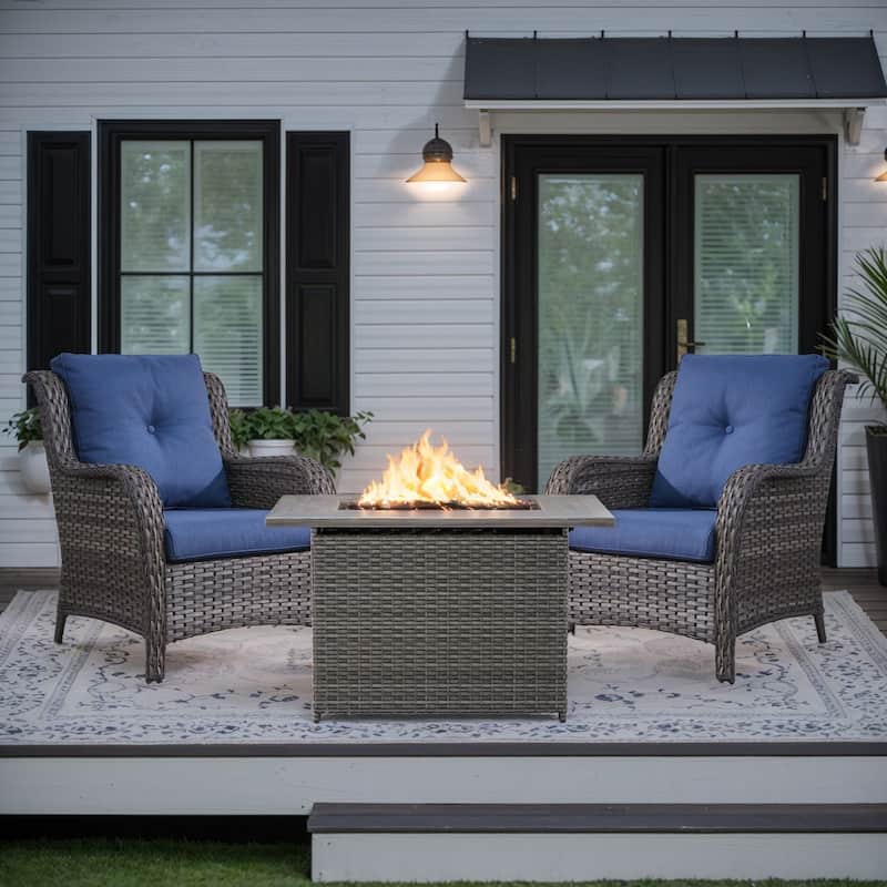 Fire Pit Table with Outdoor Patio Chairs Grey-Blue - Grey - Grey - Blue