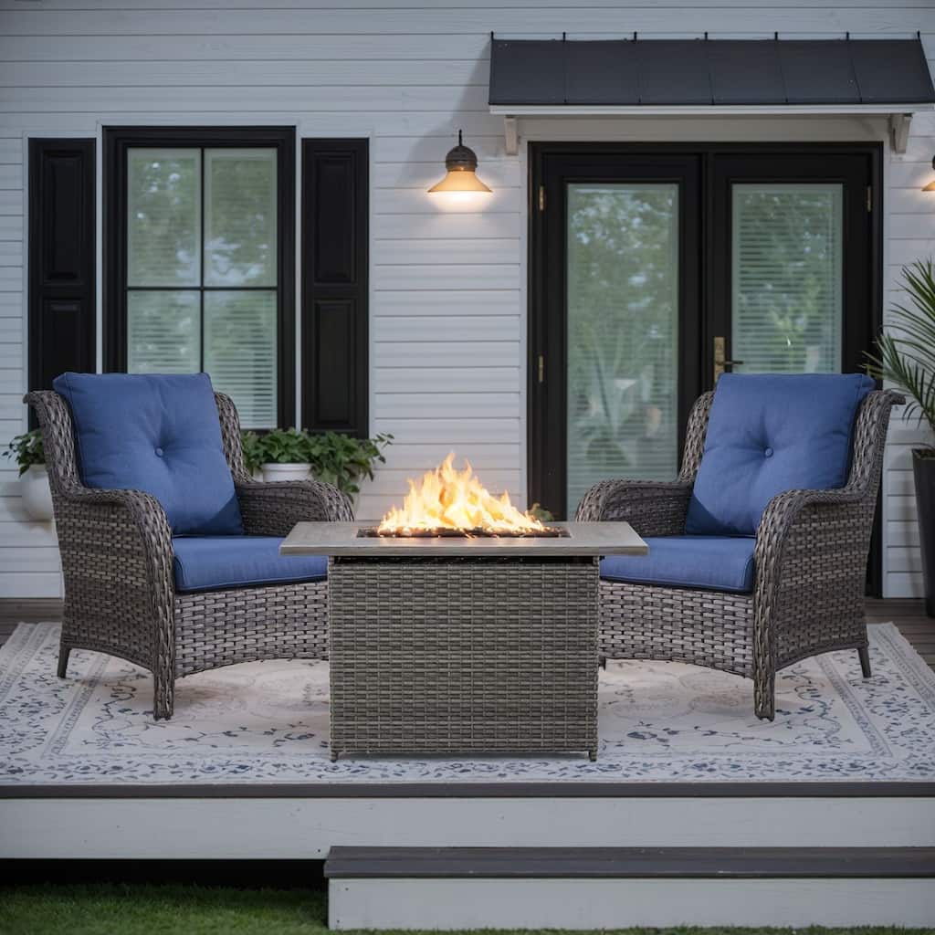 Fire Pit Table with Outdoor Patio Chairs Grey-Blue - Grey
