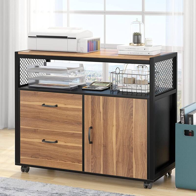 L Shaped Desk with Drawer, Executive Desk and lateral File Cabinet, 2 Piece Home Office Furniture