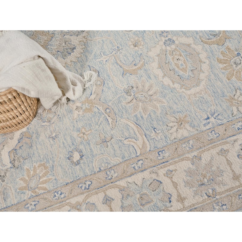 Exquisite Rugs Marietta Oushak Handmade Hand-tufted New Zealand Wool on Canvas Light Blue/Ivory Area Rug
