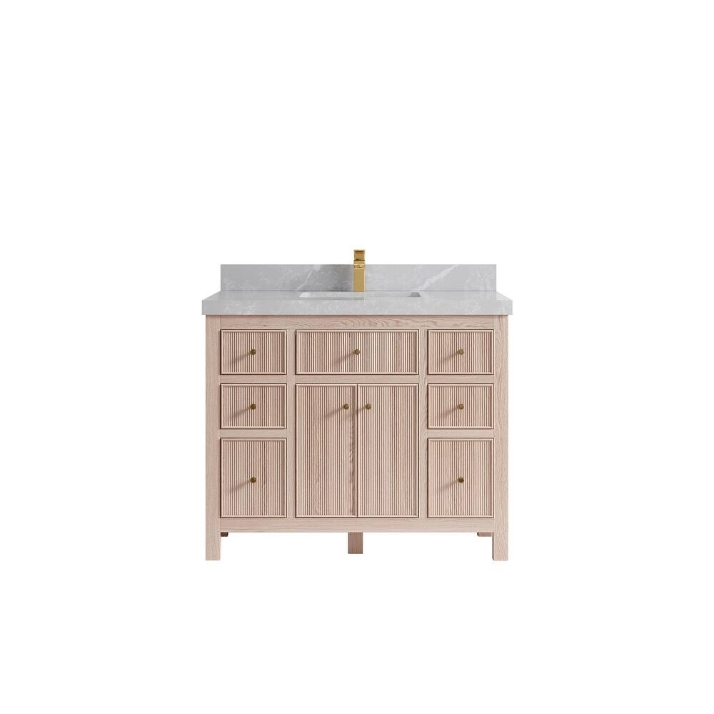 Willow Collections 42 x 22 Sonoma White Oak Wood Single Sink Bathroom Vanity with Quartz or Marble Countertop