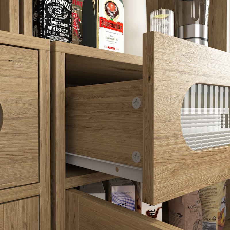 Kitchen Pantry with Storage Drawers, Freestanding Buffet Cabinet with Shelves, Sideboard Cabinet with 4 Wooden Doors