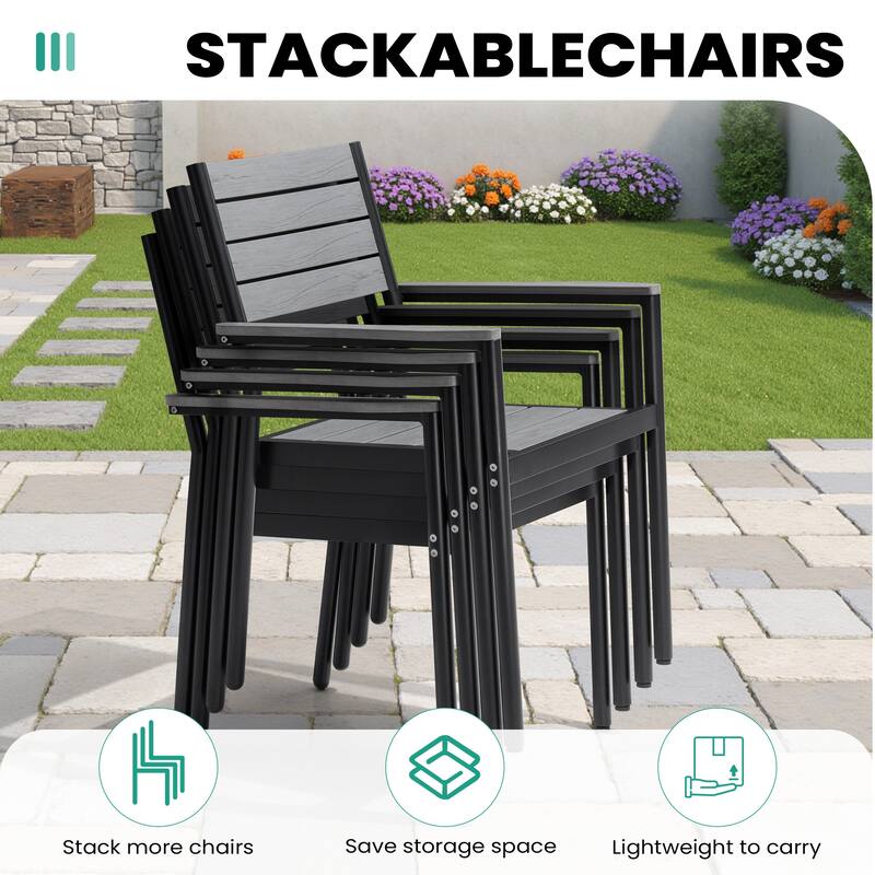13PC Outdoor Patio Aluminum X-Frame Dining Set Table with Stackable Chairs Umbrella Hole