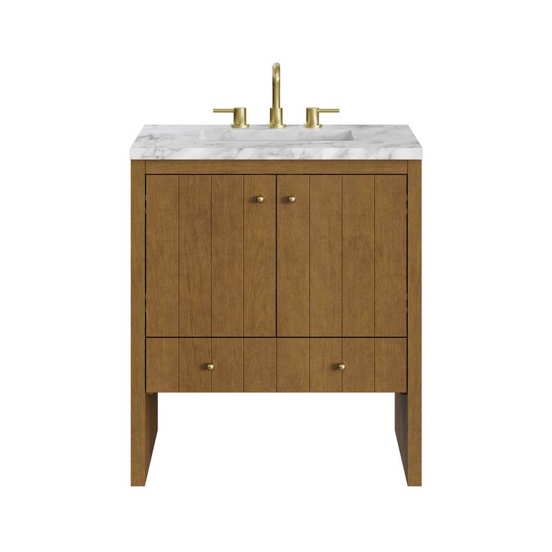 Hudson 30" Single Vanity - Honey Oak/Carrara Marble