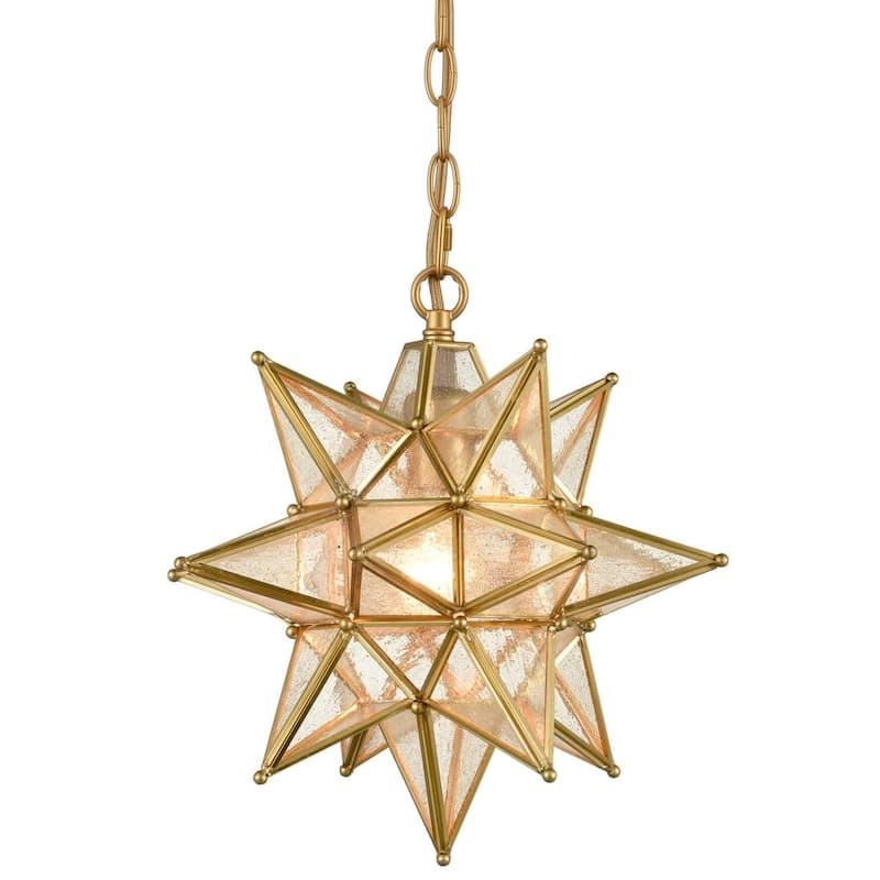 Ibiza Moravian Star Pendant Light Chandelier Seeded Glass 13-Inches - Brass