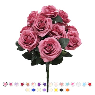 Set of 2 Artificial Queen Rose Flower Stem Bush Bouquet 18in