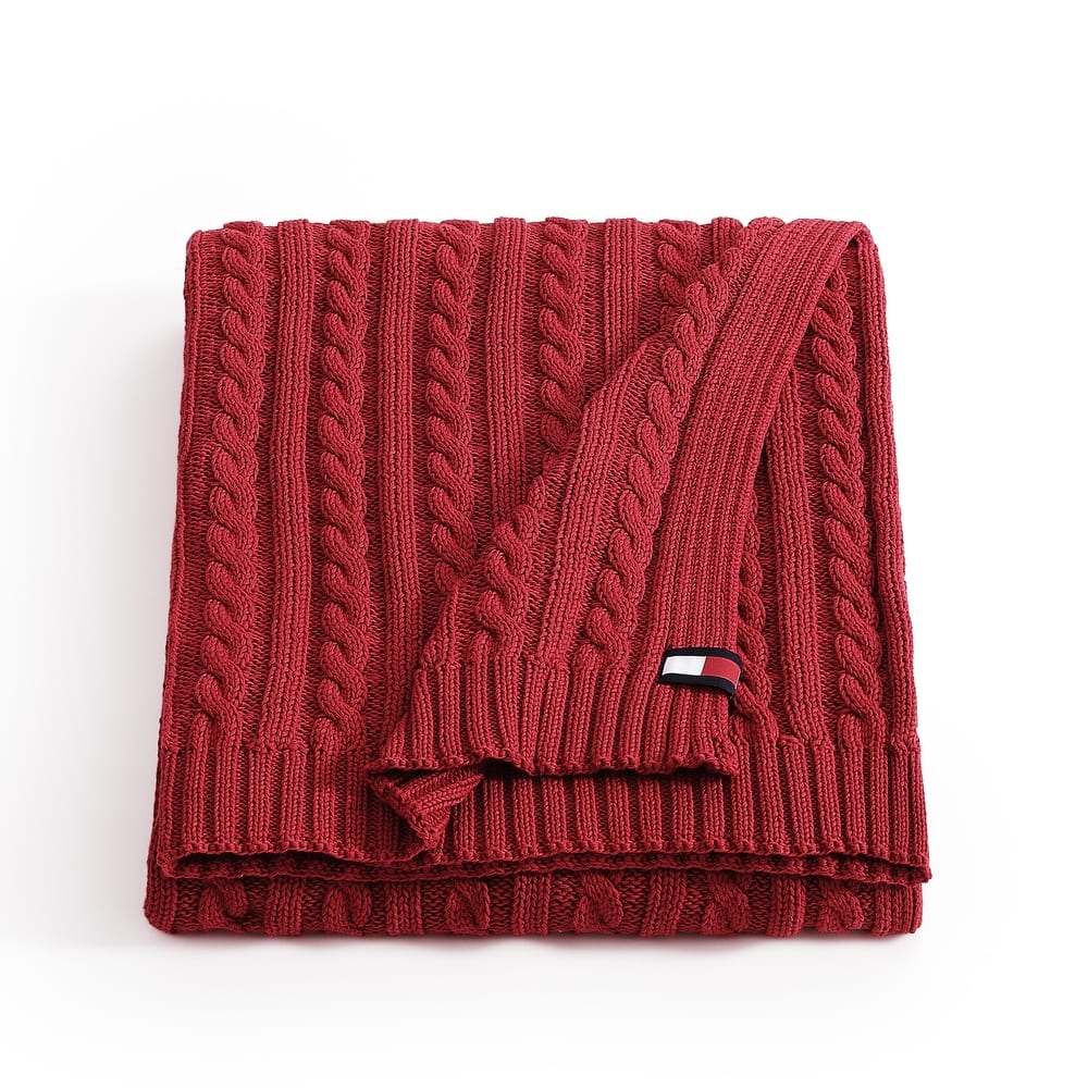 Tommy Hilfiger Hilfiger Cable Knit Solid Throw Blanket