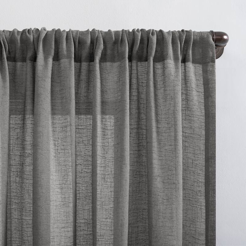 Clean Window Crushed Texture Anti-Dust Sheer Linen Blend Curtain Panel, Single Panel