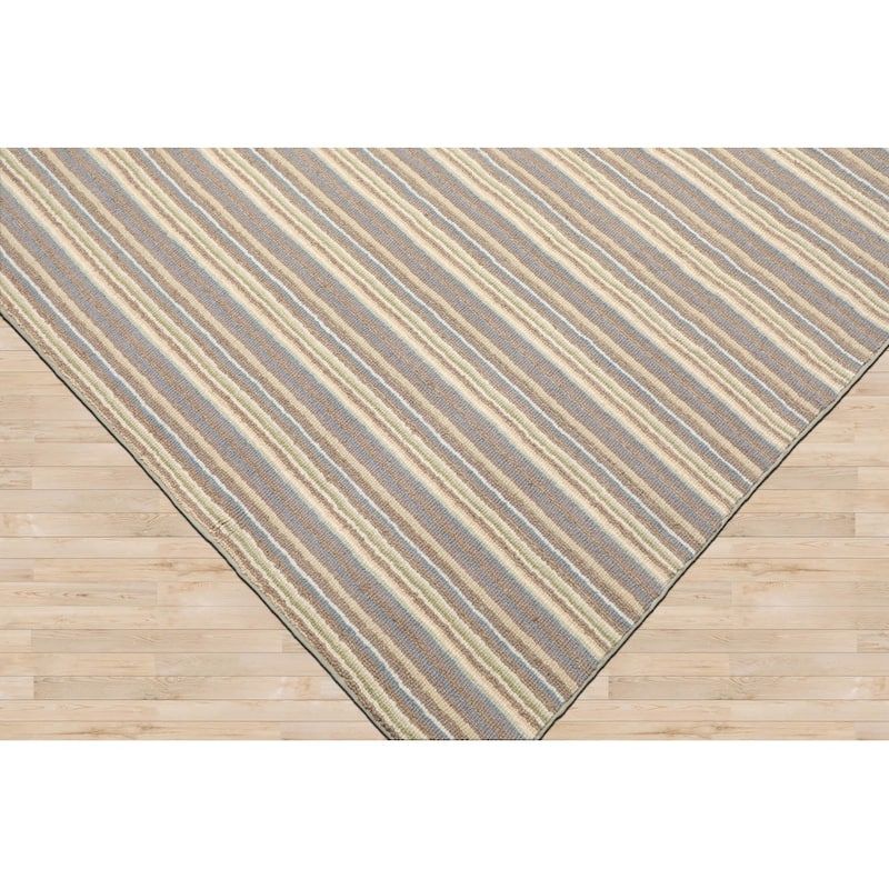 Ivory Hand Woven KPSI Striped Oriental Area Rug Multi Sizes Wool
