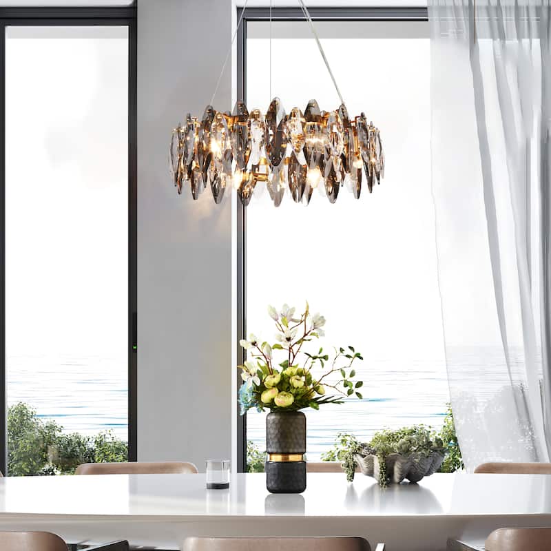 Modern Crystal 6-Light Drum Chandelier for Dining Living Room Bedroom - 23.2" Dia. x 7.1" H