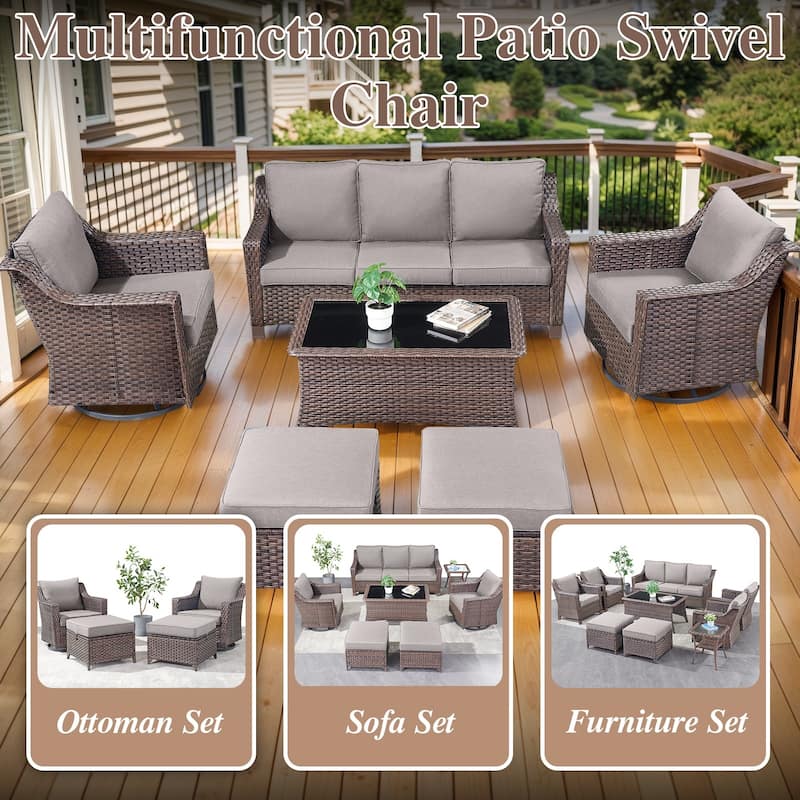 3-Piece Wicker Outdoor Swivel Chair with Table