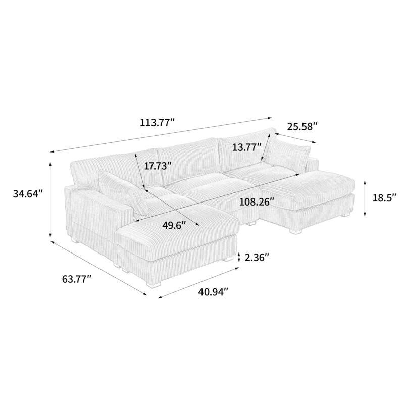 Modren Plush Oversized Modular Sectional Sofa Set with Chaise&Ottoman.