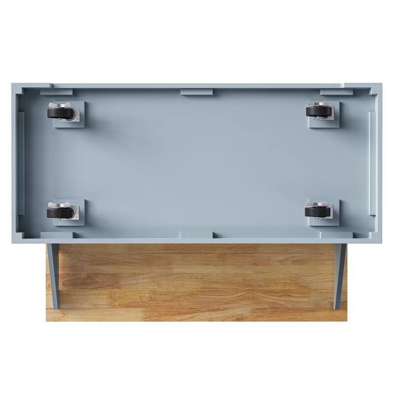 Modern Large Kitchen Island with Rubber Wood Drop Leaf, 3 Drawers Storage Cabinet, Bottom Rollers, Rolling Cart for Dining Room