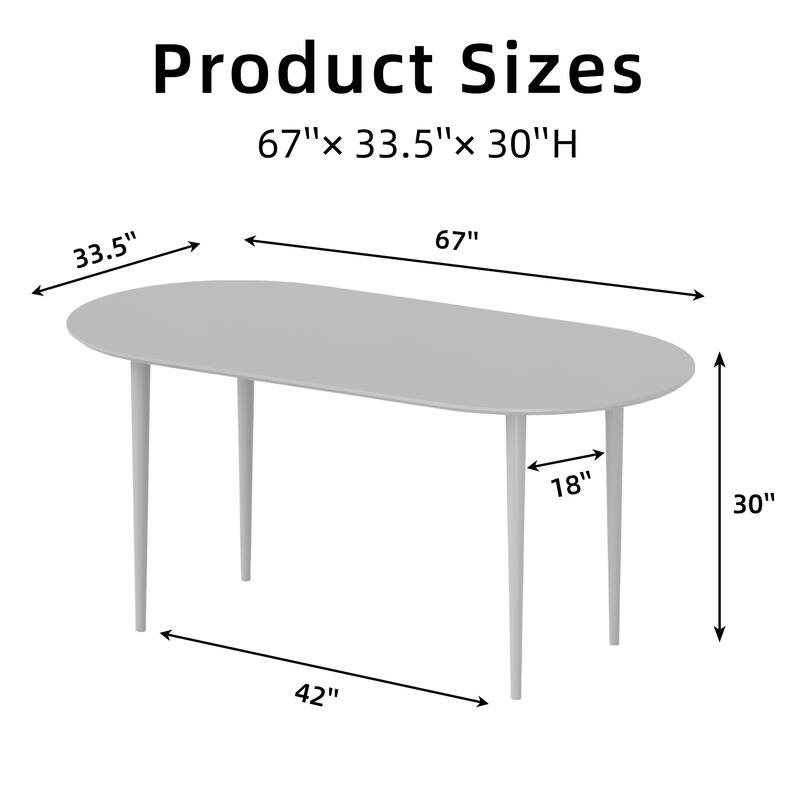 67"L×33.5"W Oval Wood Dining Table Kitchen Table with 4 Metal Legs