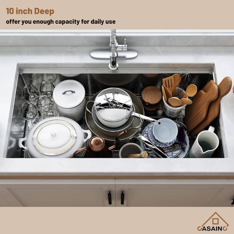 36 in. Undermount Single Bowl 18 Gauge Brushed Stainless Steel Workstation Kitchen Sink with Sliding-Accessories