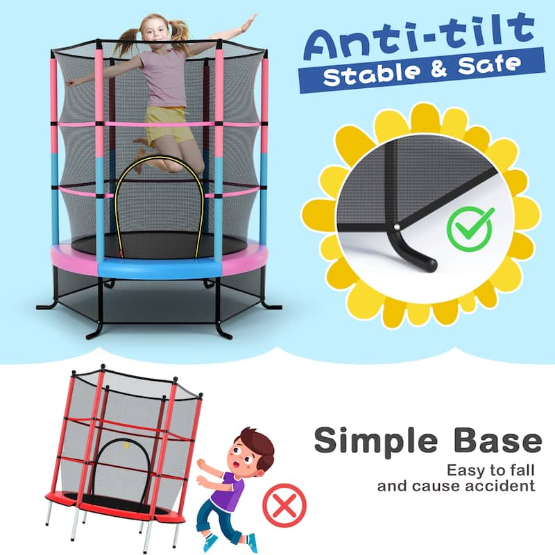 Gymax 55'' Trampoline for Kids Toddler Recreational Trampoline w/
