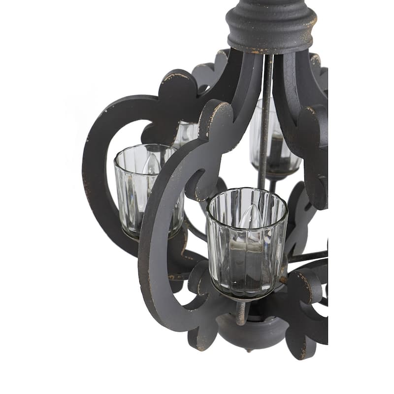 Farmhouse Chandelier, 6-Light Wood Chandelier Pendant Light Fixture with Adjustable Chain, Bulb Not Included