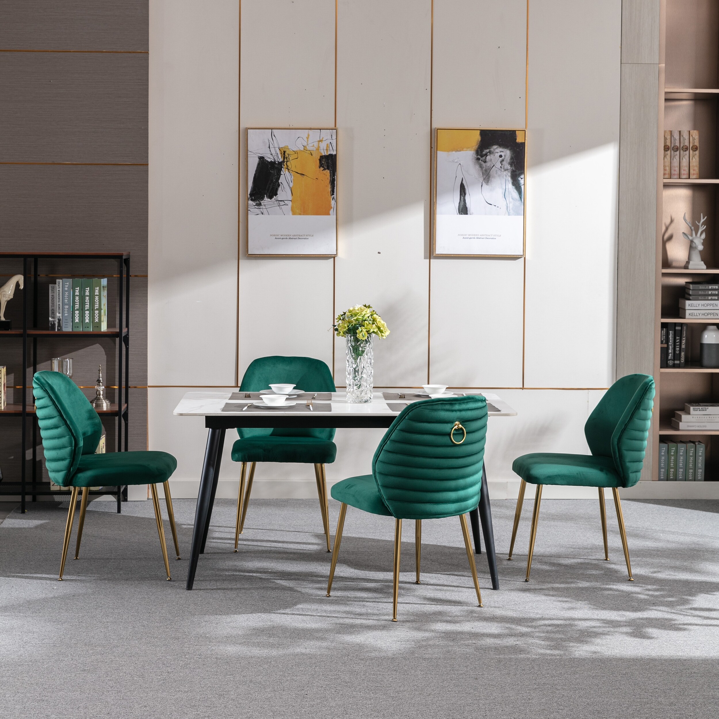 Modern Dining Chair Woven Velvet Upholstered Side Chairs with