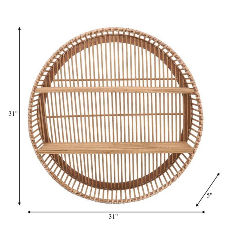 Bamboo 2 Tier Round Wall Shelf - Brown - 31"