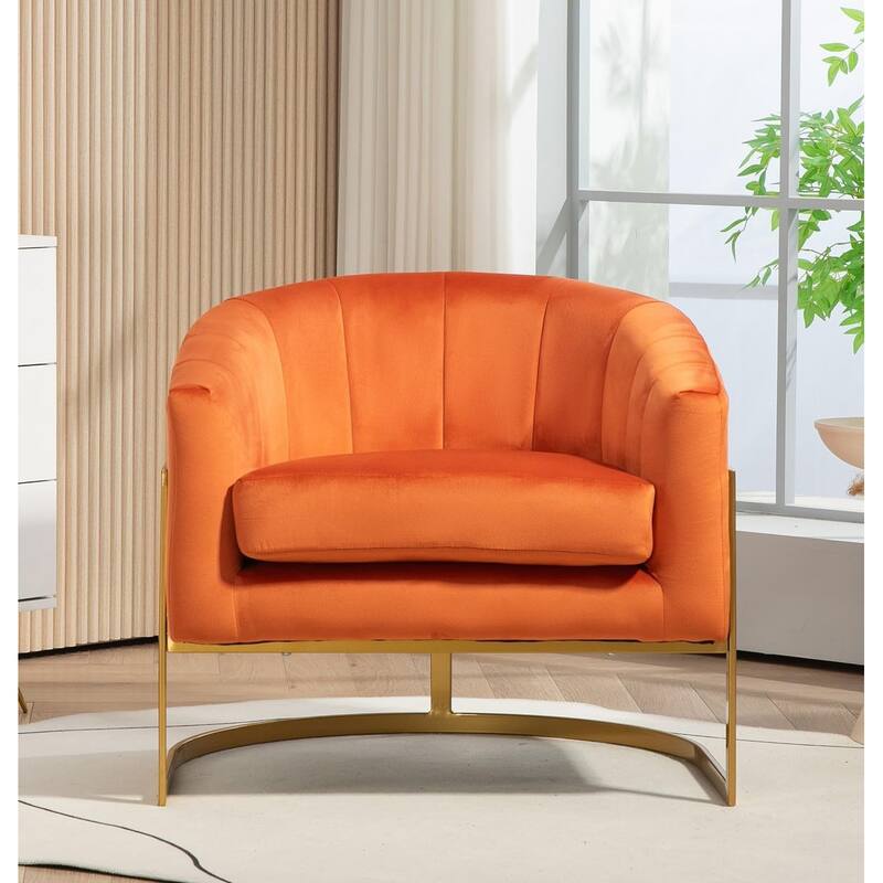US Pride Furniture Modern Accent Armchair Luxury Gold Frame and Multi-colored Velvet Material Infuse Elegant Flair - Red Orange