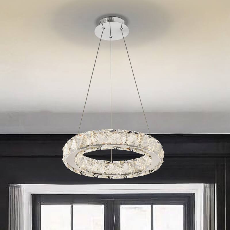 Asher LED 15 Inch Pendant Polished Nickel Finish K9 Crystal - Polished Nickel