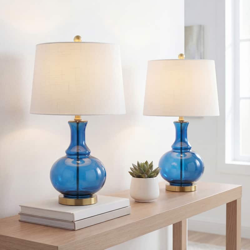 Edward 25" Glass LED Table Lamp, Mercury Silver/Brass Gold (Set of 2) by JONATHAN Y - Cobalt Blue