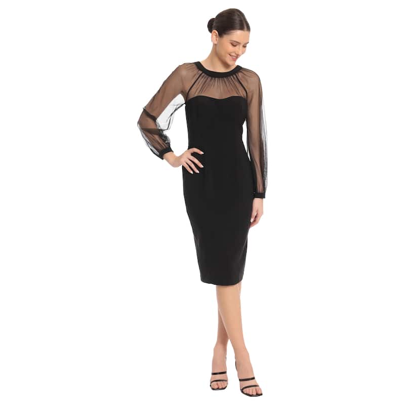 Maggy London Illusion Sleeve Midi Dress - Black - 12