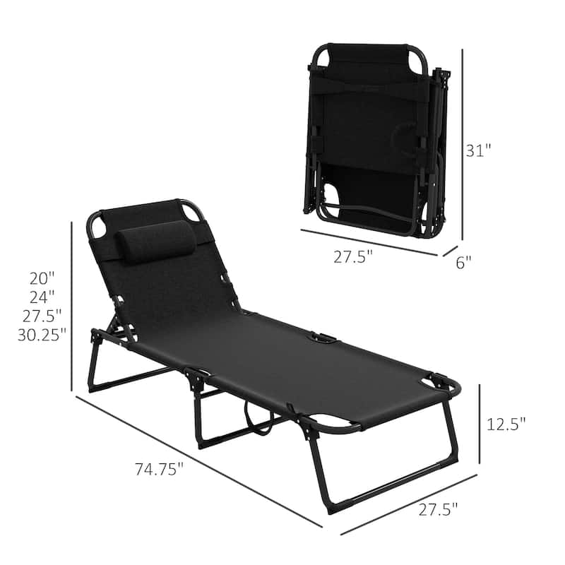 Outdoor Adjustable Folding Chaise Lounge with Padded Cushion, Storage Pocket and Removable Headrest for Patio Camping
