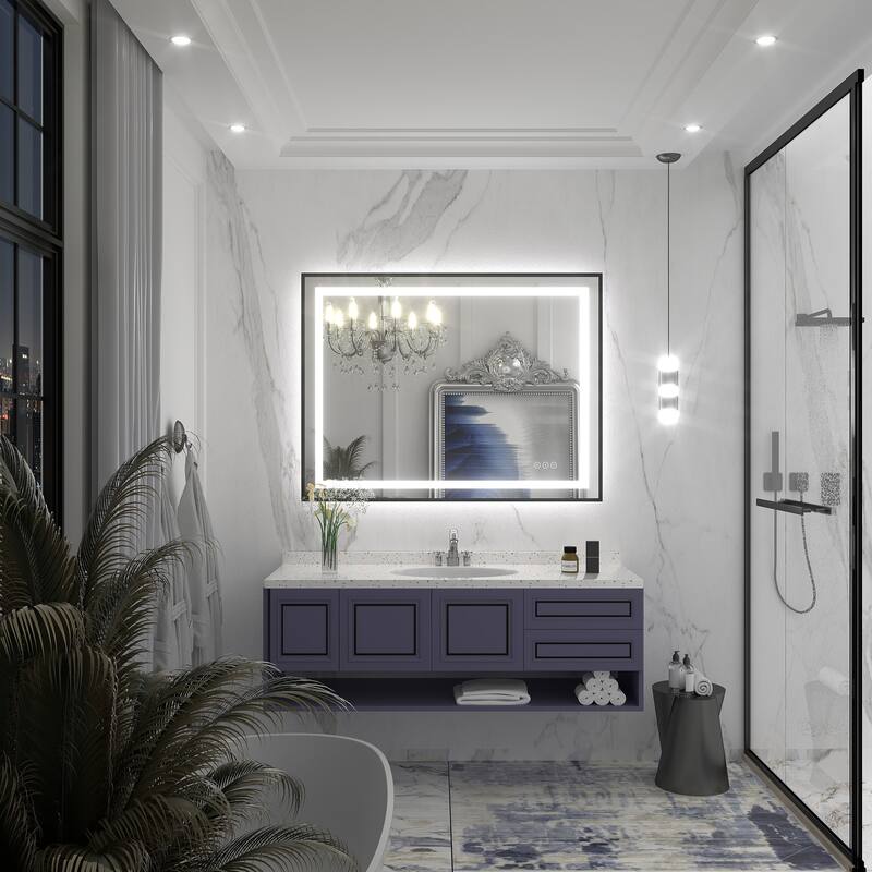 Black Metal Framed LED Front Light and Backlit Anti-Fog Wall Bathroom/ Vanity Mirror