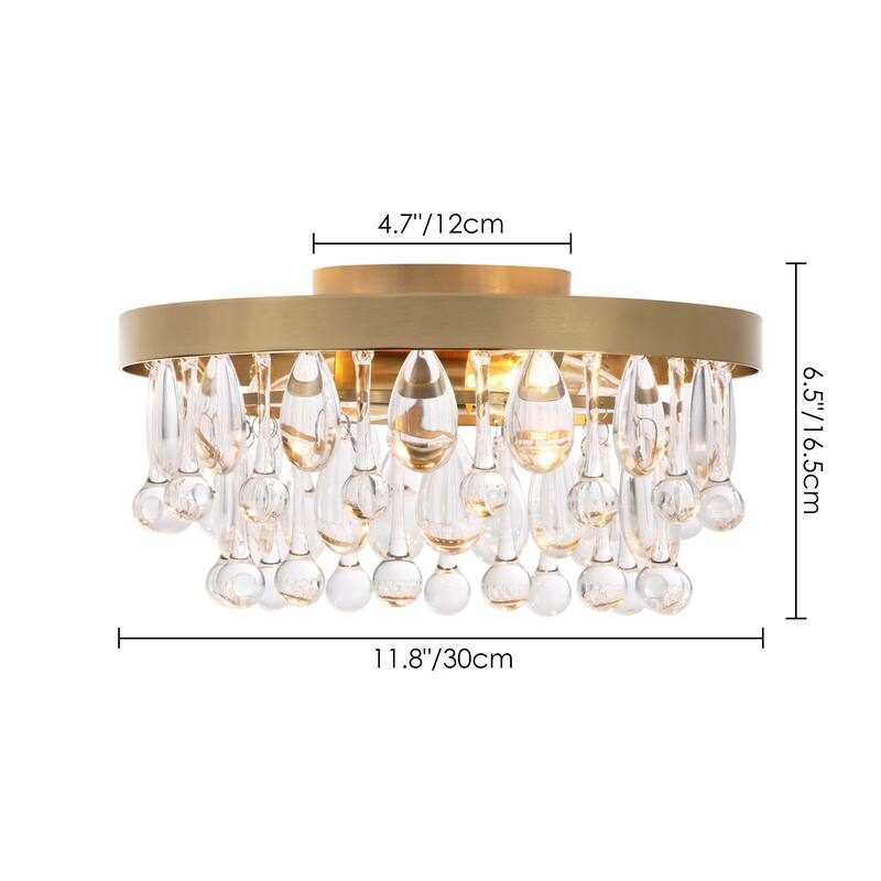 12" 2-Light Modern Chrome/Black Crystal Flush Mount Ceiling Light - Minimalist Crystal Drop Fixture for Bedroom