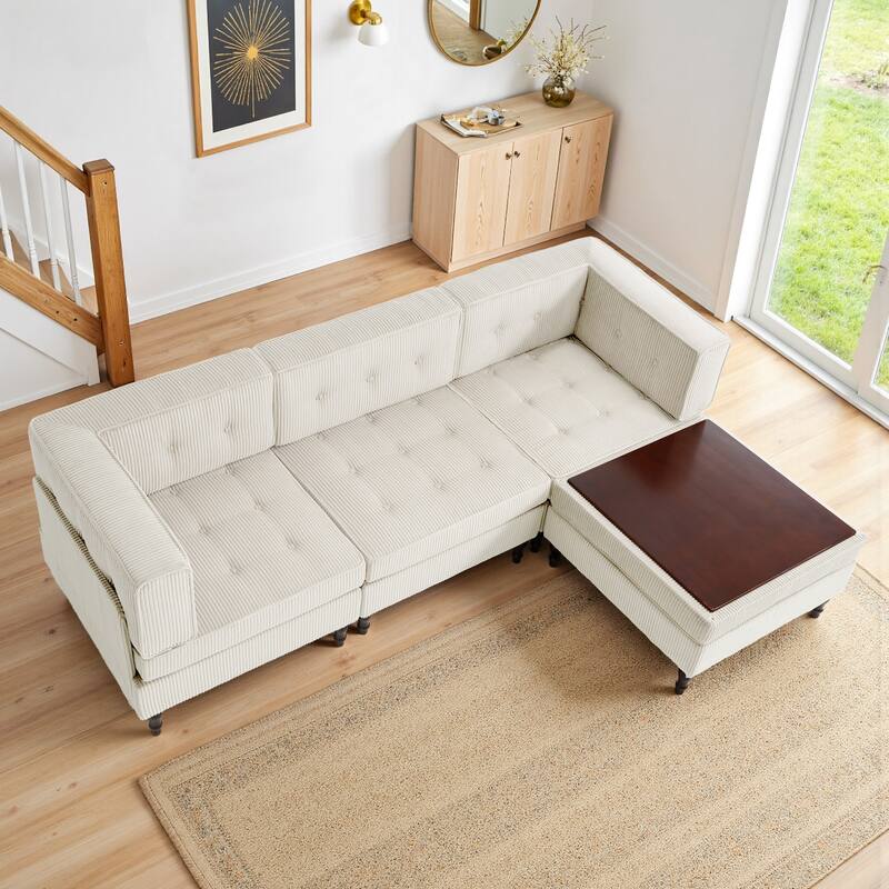 4-Piece 98" W Upholstered Modular Corduroy Sectional Sofa