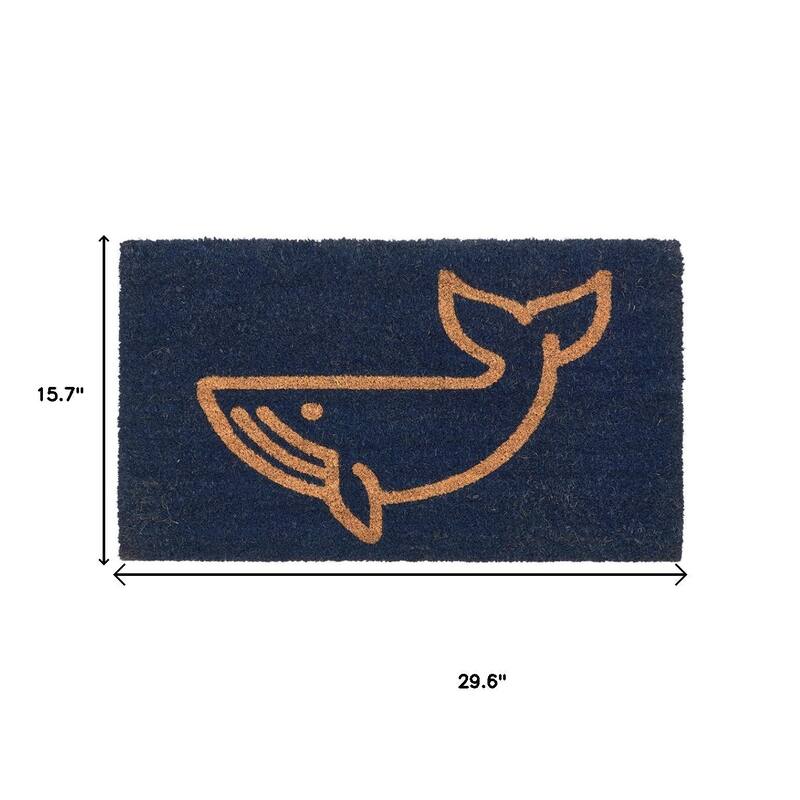 HomeRoots 16" X 30" Natural And Navy Blue Whale Indoor Coir Door Mat - 15.70' X '29.60