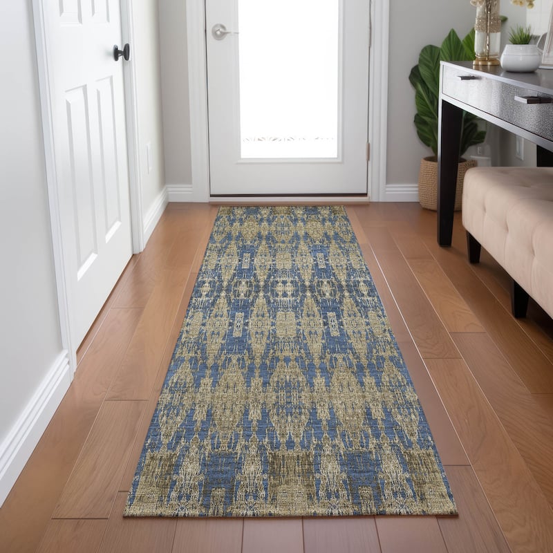 Machine Washable Indoor/ Outdoor Chantille Moroccan Boho Rug - Blue - 2'3" x 7'6"