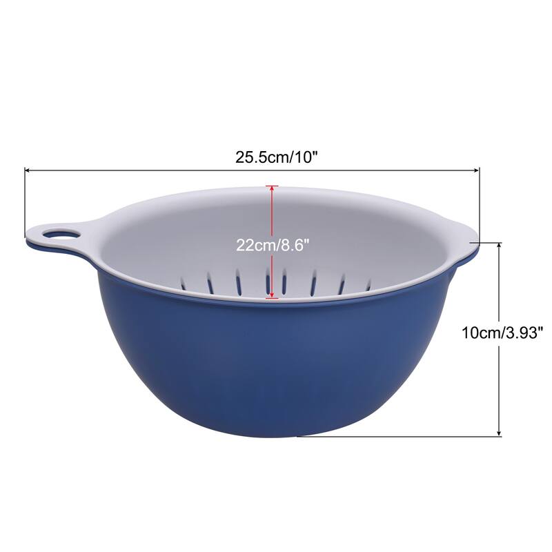 Kitchen Strainer Colander Bowl Set, Medium Double Layer Drain Basket - 25.5cm x 22cm x10cm - Blue