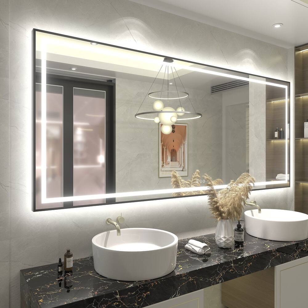 UL Certified Black Metal Framed LED Front Light and Backlit Anti-Fog Wall Bathroom/ Vanity Mirror