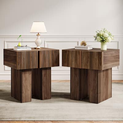 Modern Nightstand with Fluted Desigh, Bedside Table with Drawer