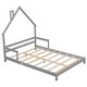 preview thumbnail 6 of 7, Grey Full Size Pine Wood House-Shaped Headboard Floor Bed with Handrails and slats for Bedroom