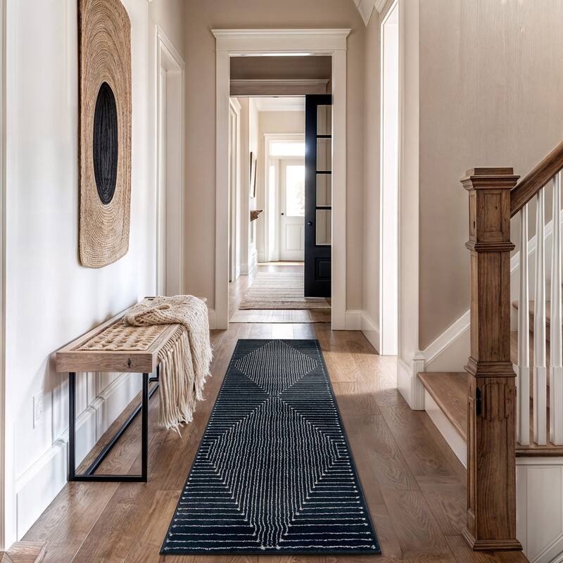 Contemporary Checkered Area Rug - Black - 2' 3" x 12'