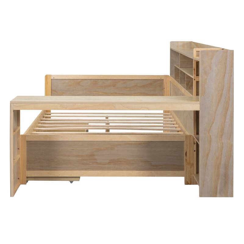 Modern Wooden Multi-functional Daybed with Storage Shelves and Drawers