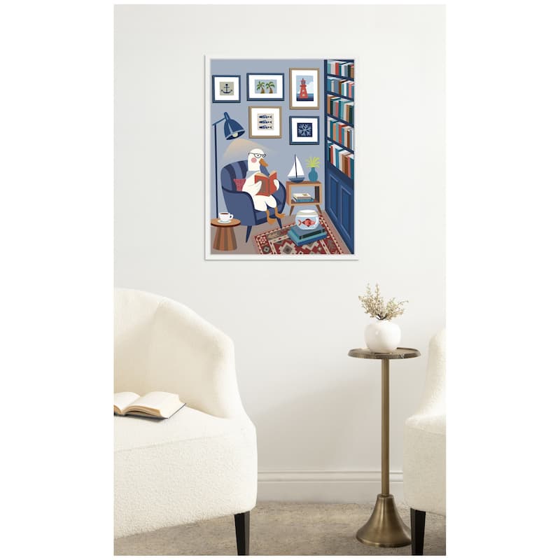 Kate and Laurel Reading Goose by Rachel Lee 3 Birdies Studio Framed Canvas Wall Art Print