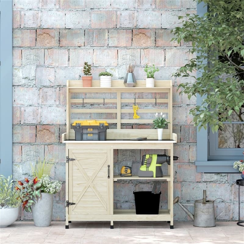 Outdoor Garden Workstation with Storage Shelves for Tools and Plants - 44.1" L x 18.5" W x 57.5" H