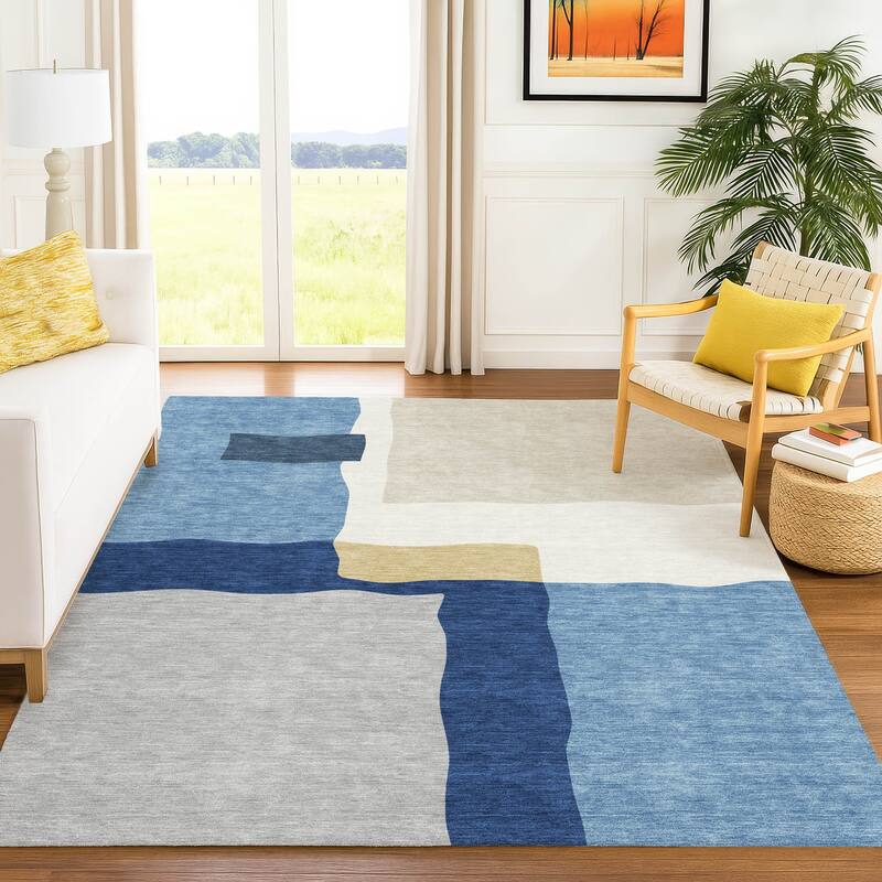 Machine Washable Indoor/ Outdoor Contemporary Blox Chantille Rug