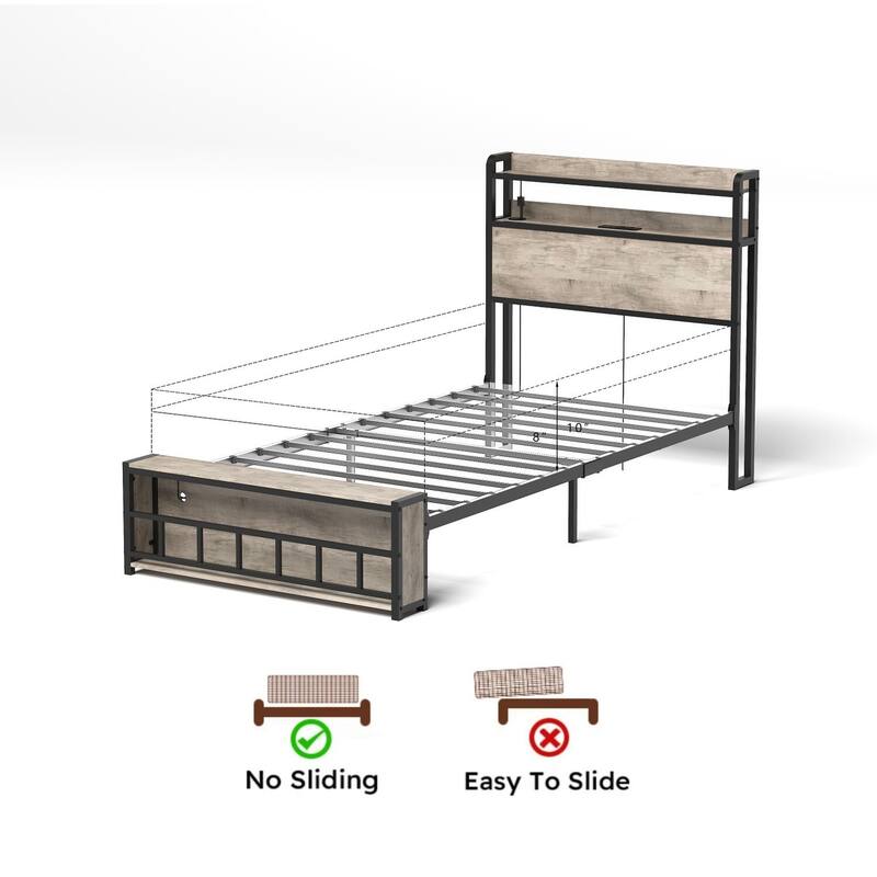 Twin Bed Frames with Charging Station & LED Ligh
