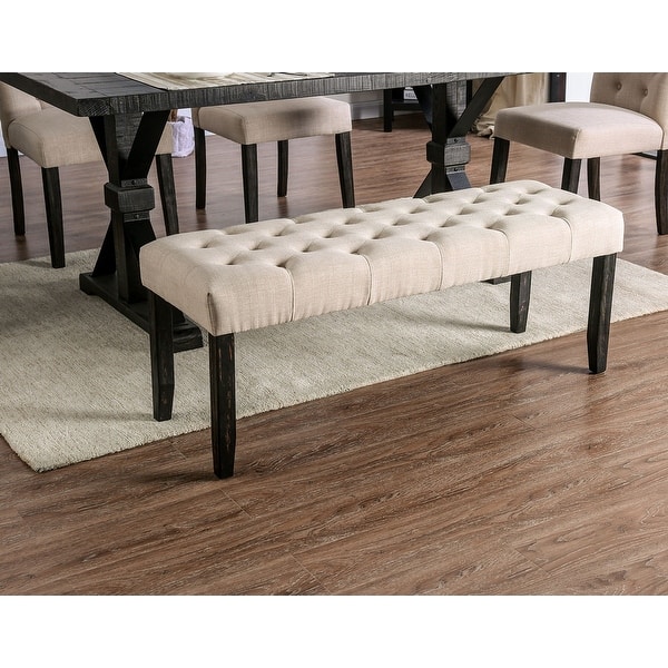 slide 2 of 5, Fabric and Wood Dining Bench Antique Black and Ivory