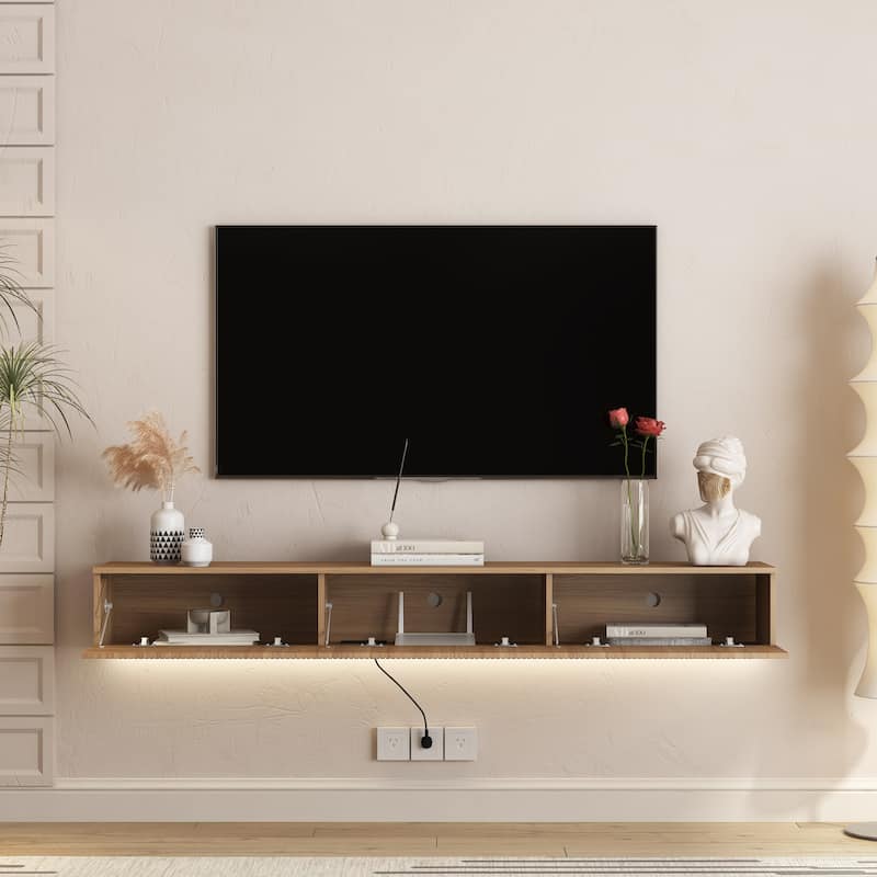 Floating TV Stand Wall Mounted with 16 Color LEDs,69" Modern TV Stand, Floating TV Cabinet Entertainment Center