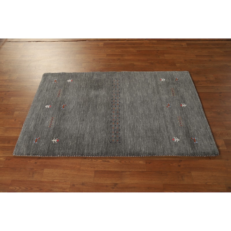 Hand Knotted Oriental 100% Wool Carpet Tribal Tribal Greys & Charcoal Gabbeh Area Rug - 4' 11'' X 3' 1''