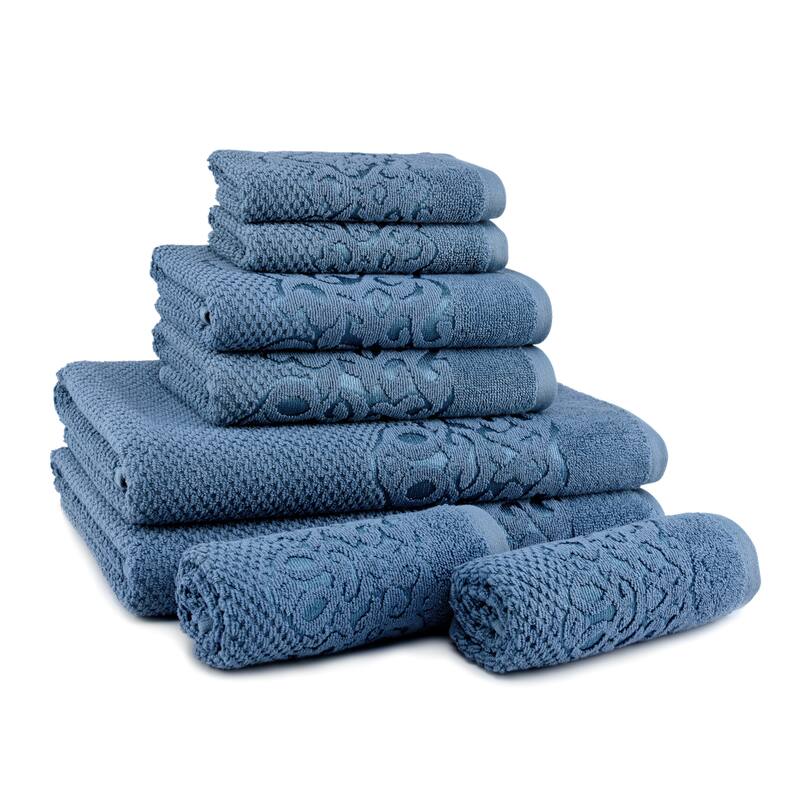 East'N Blue Galata Turkish Cotton Bath Towel Set (Set of 8) - (2 Bath Towel, 2 Hand Towel, 4 Washcloth) - Wedge Wood Blue