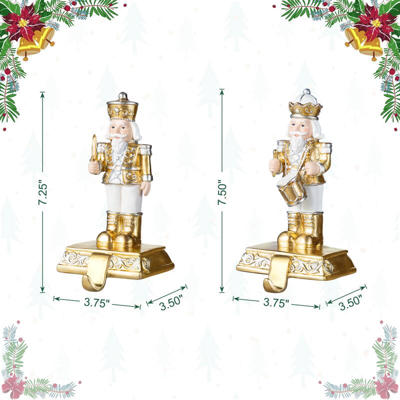 Glitzhome Set of 2 Christmas Resin Nutcracker Stocking Holder
