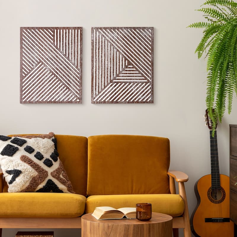 Contemporary Wood 2-Piece Wall Decor Set - Walnut Brown